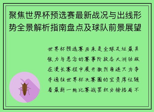 聚焦世界杯预选赛最新战况与出线形势全景解析指南盘点及球队前景展望